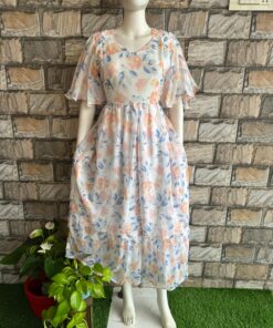 White butterfly sleeve maxi